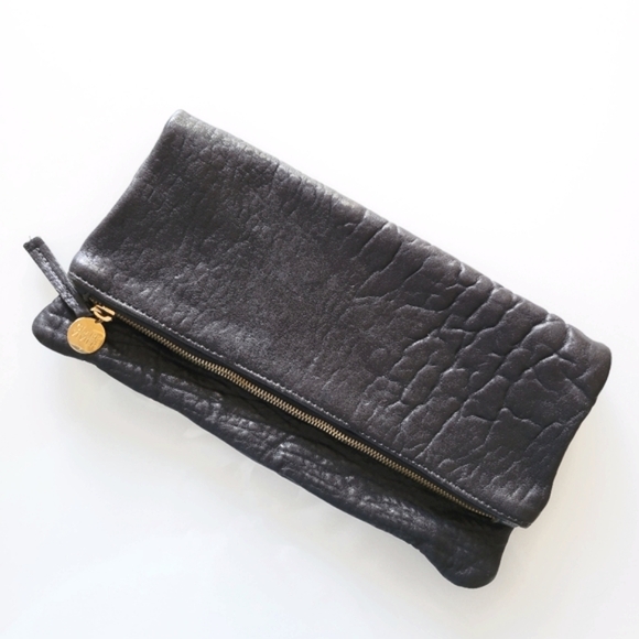 Clare V Handbags - Clare V. Black Pebbled Leather Foldover Clutch Purse